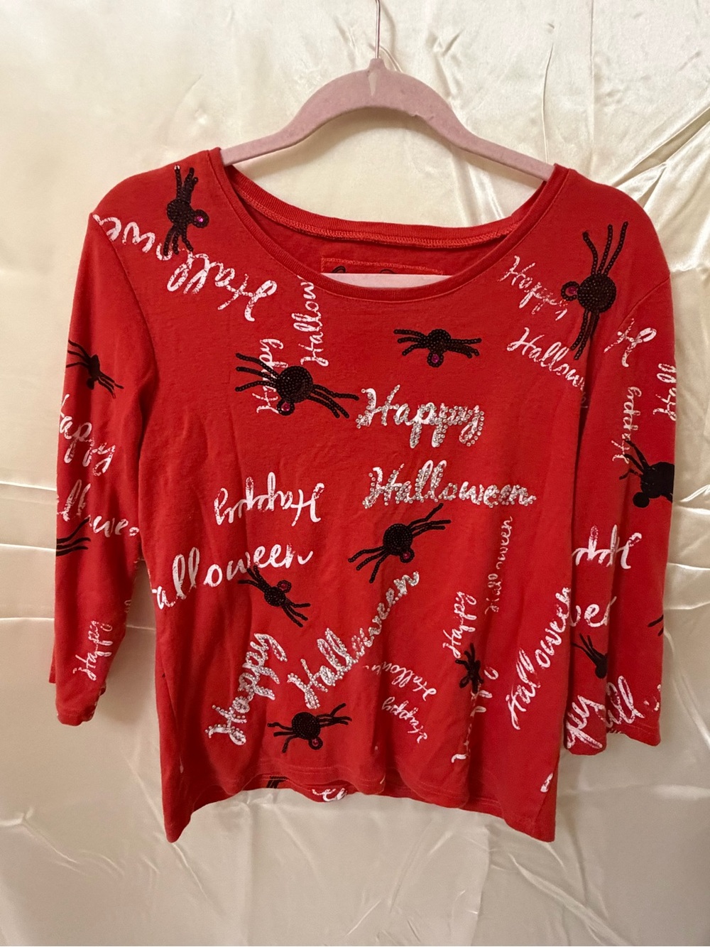 Onque Casuals Halloween Shirt Women M Spider Sequin Rhinestone 3/4 Sleeve Y2K